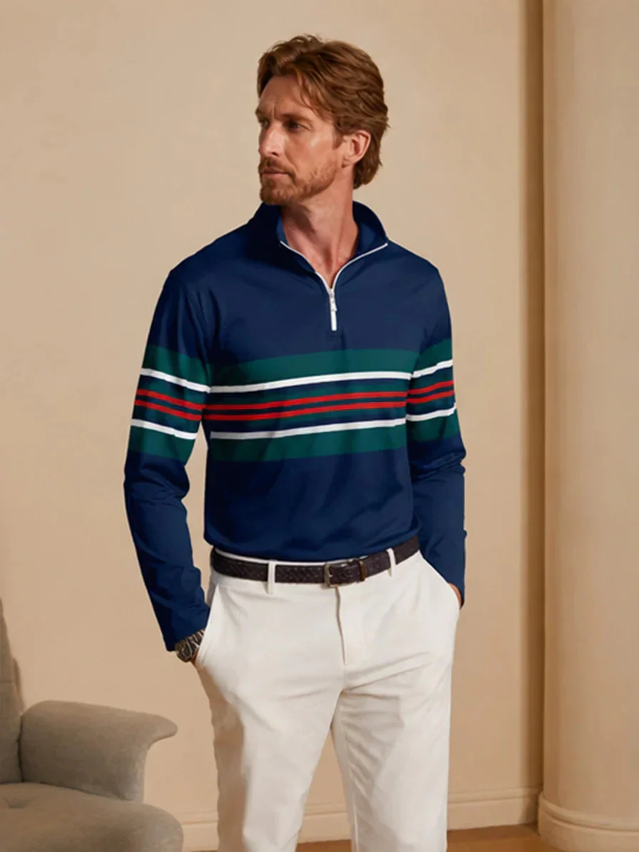 Playful Nautical Men's Golf Shirt Quarterzip UPF50+